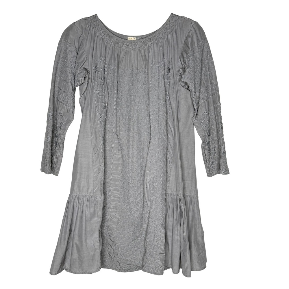 Matta Embroidered Silk‎ Cotton Dress Gray Size XS